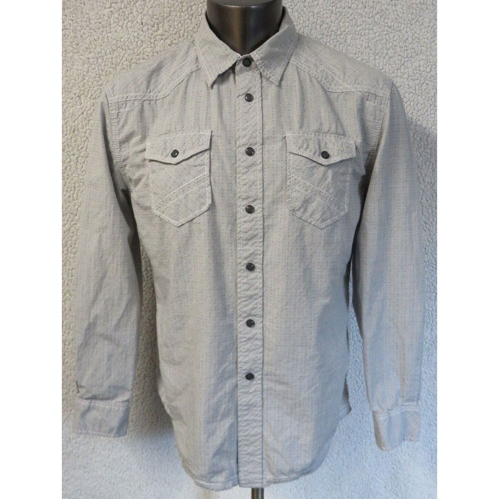 Mens Buckle BKE Shirt Size M Relaxed Long Sleeve Button Front Pearl Snap  Gray‎